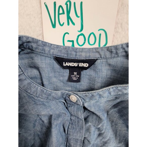 Lands End Womens Chambray Button-Front Tunic Top 1X 16W-18W Long Sleeve Blue - Picture 3 of 8